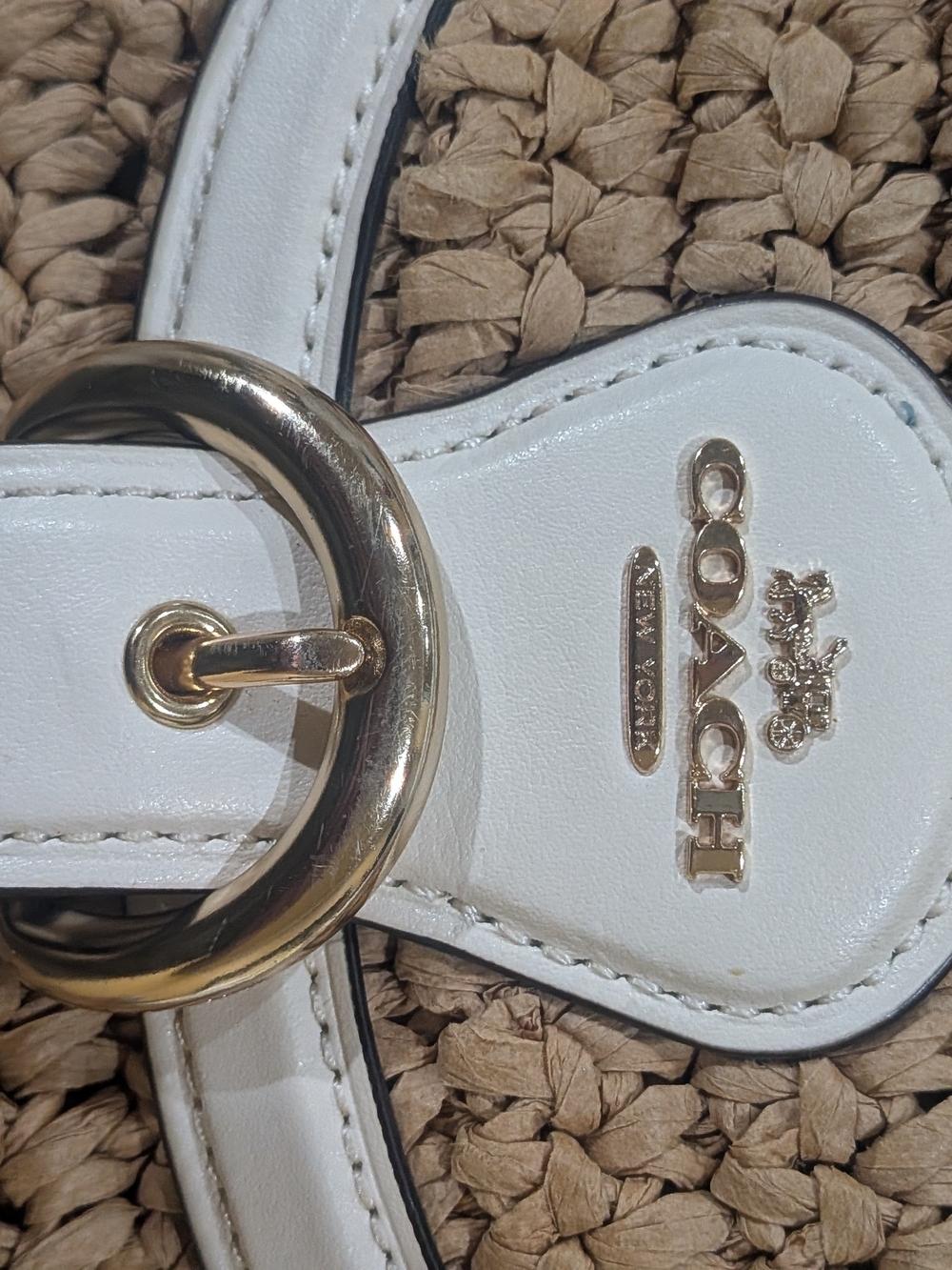 Coach CA547 Kleo Shoulder Bag 17 Natural Straw & White Leather Crossbody - GUC - Picture 4 of 15